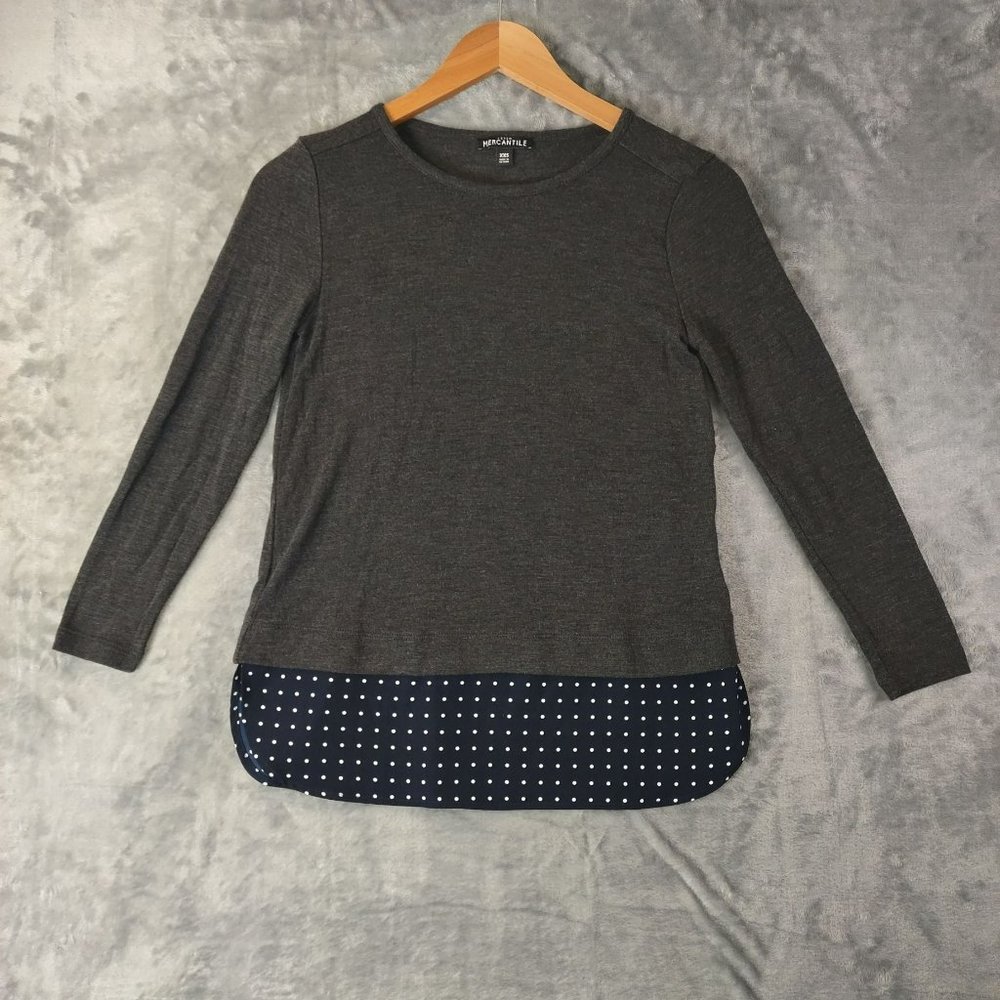J Crew Mercantile Womens Top XXS Gray Polka Dot Layered‎ Look Long Sleeve Casual